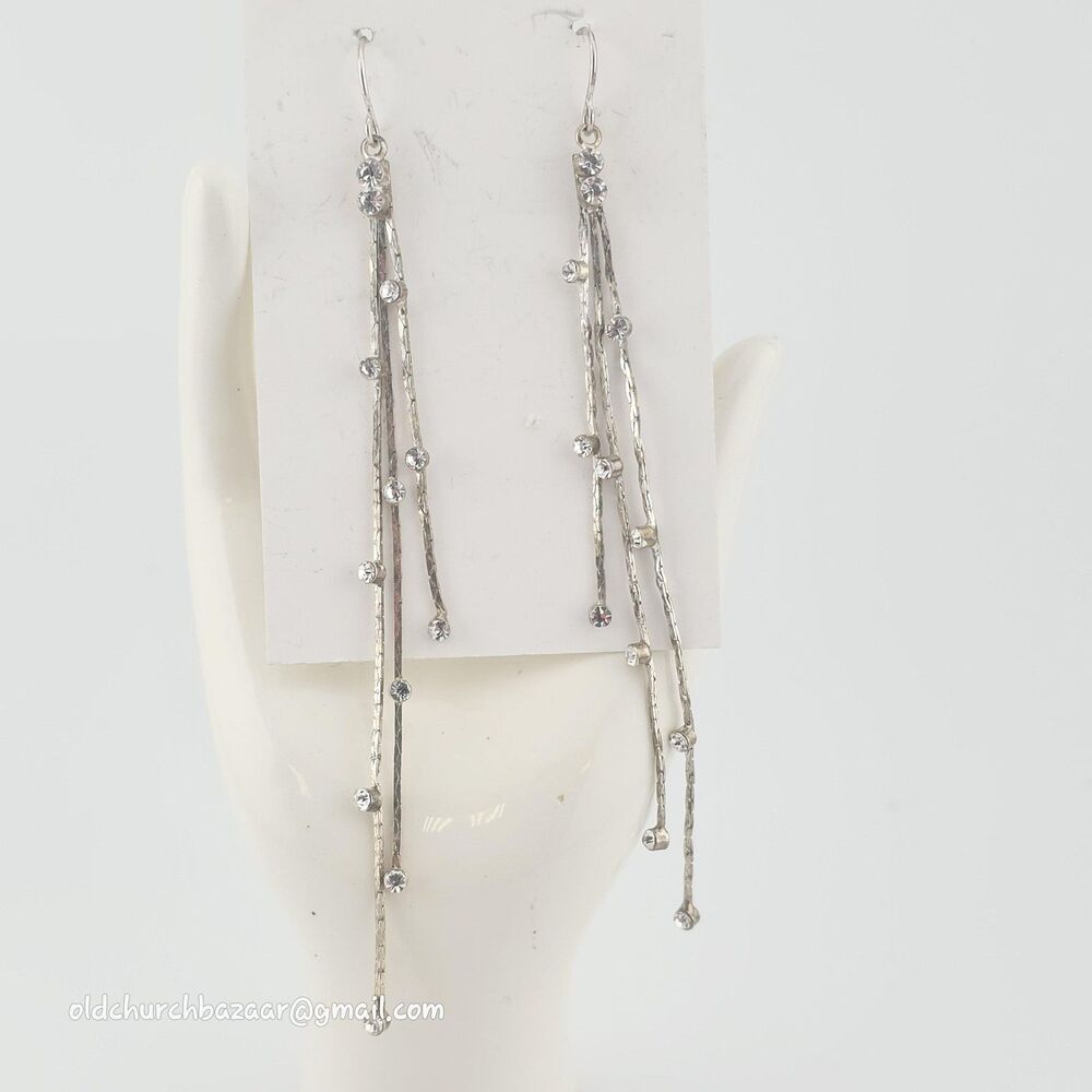 Silver Crystal Dangle Drop Earrings Womens French Wire Rhinestone Nature